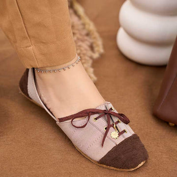 Beige & Brown Vintage Lace-Up Brogues For Women